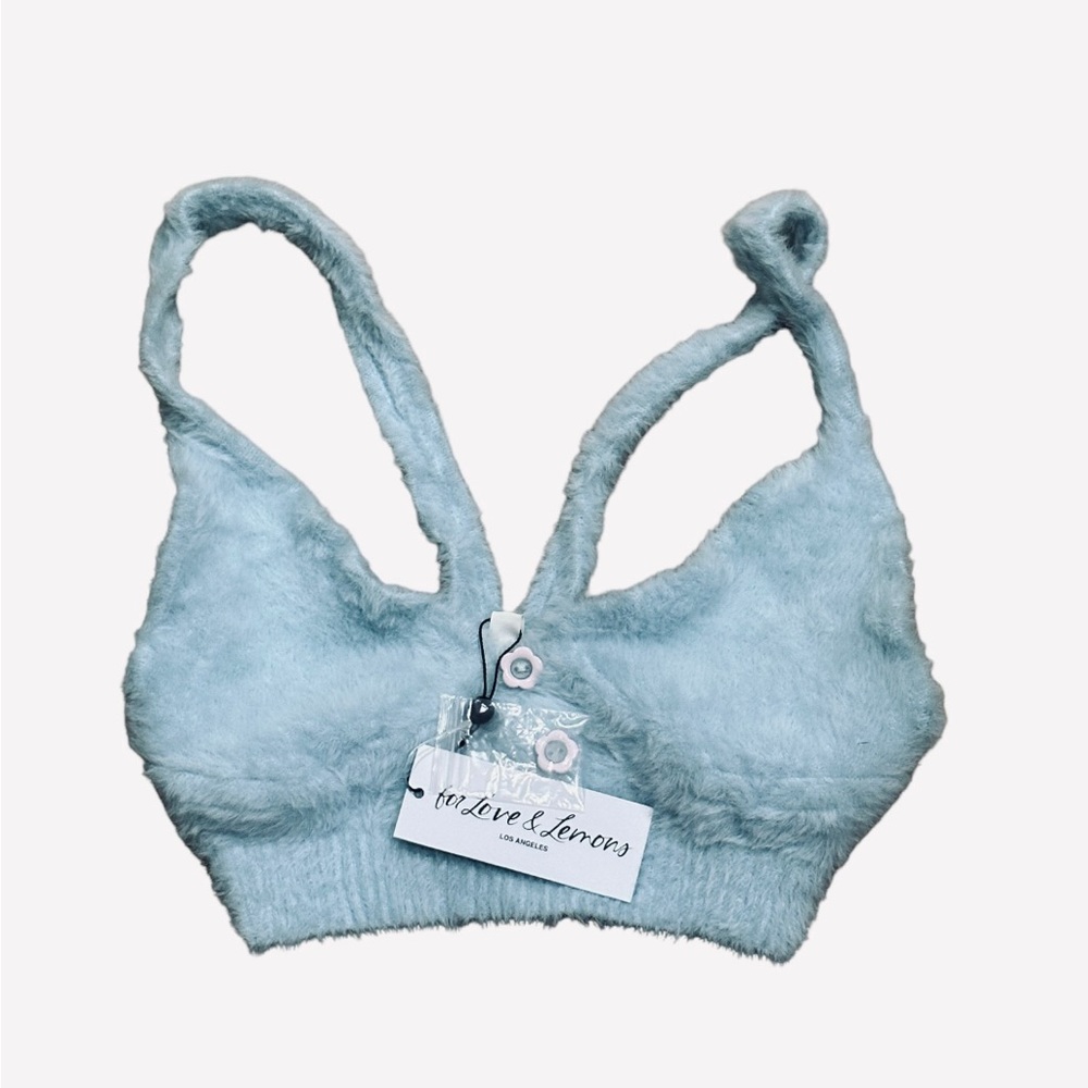 For Love and Lemons Devon Sleeveless Fuzzy Crop Top Large NEW NWT LIGHT BLUE - Picture 4 of 5